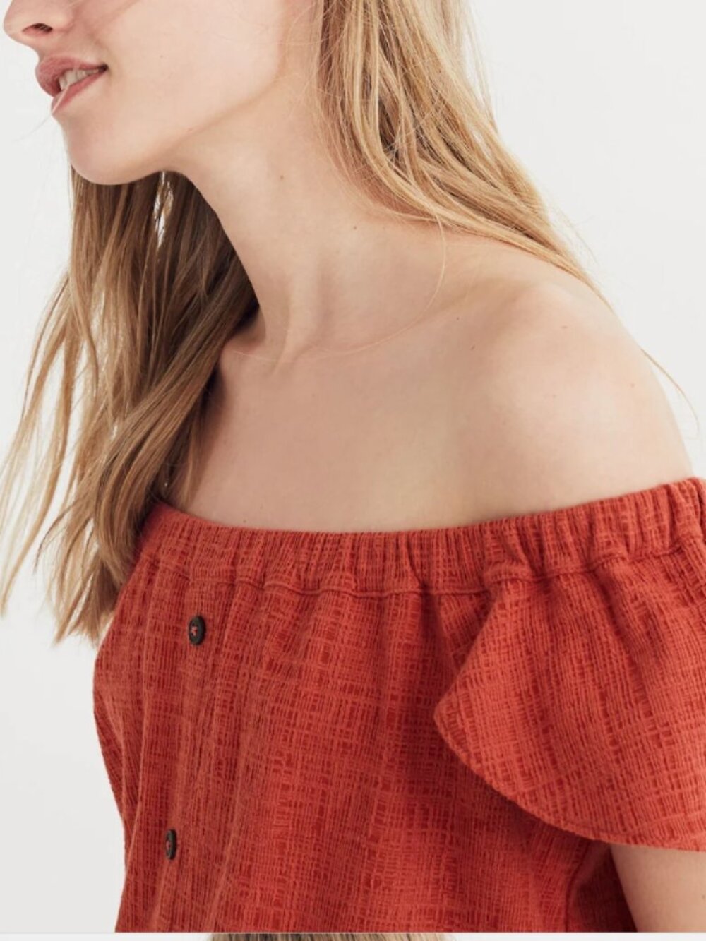 Like New! MADEWELL Texture & Thread Off-the-Shoulder Dress Spiced Rose M - Picture 2 of 15